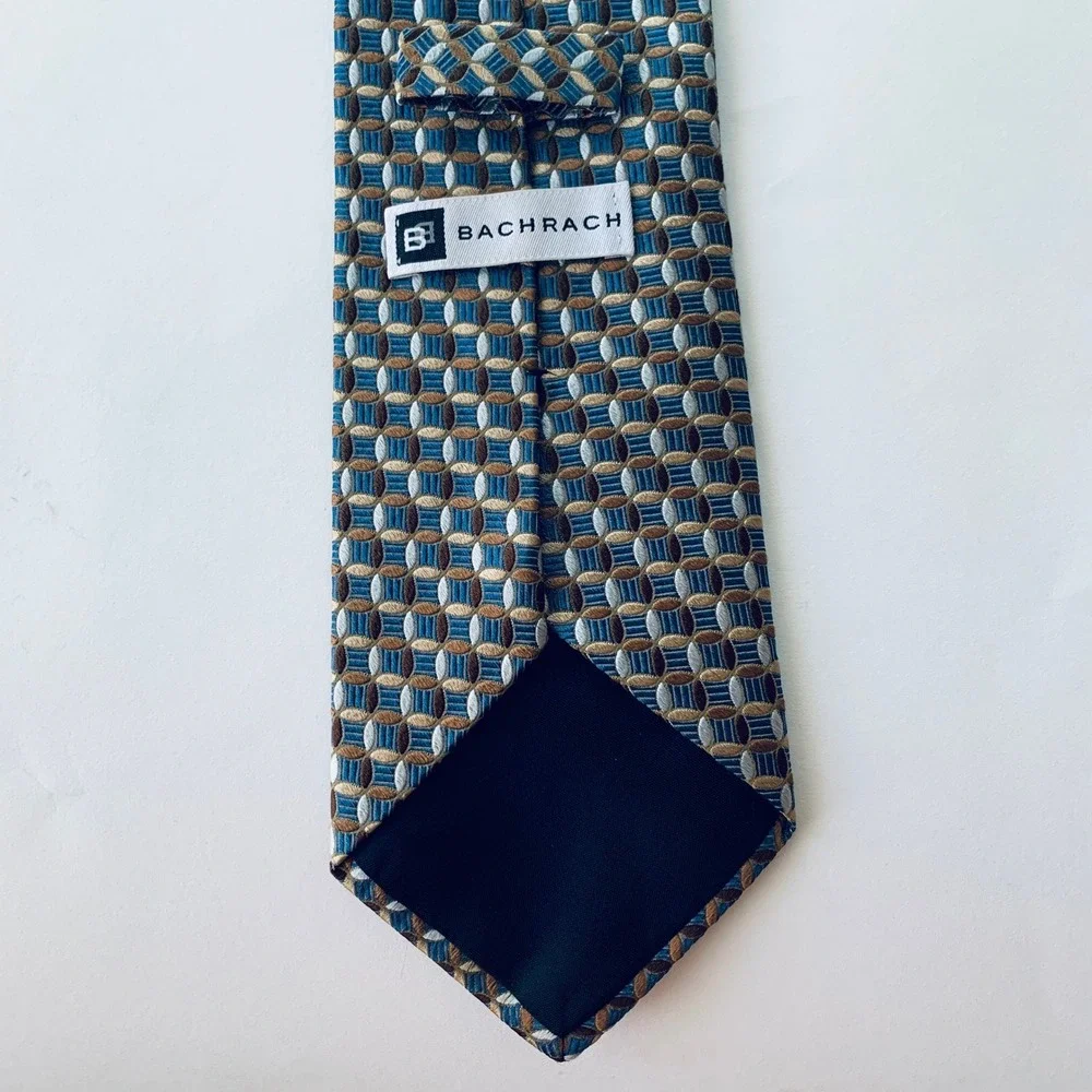 Bachrach Men's Necktie Blue Brown Geometric Silk‎ Blend Business Career